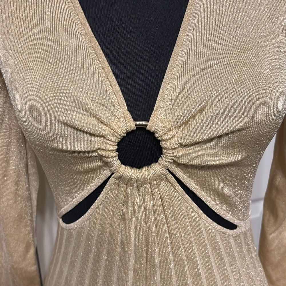 Michael Kors Gold Long Sleeve Maxi Knit Dress - Picture 3 of 11